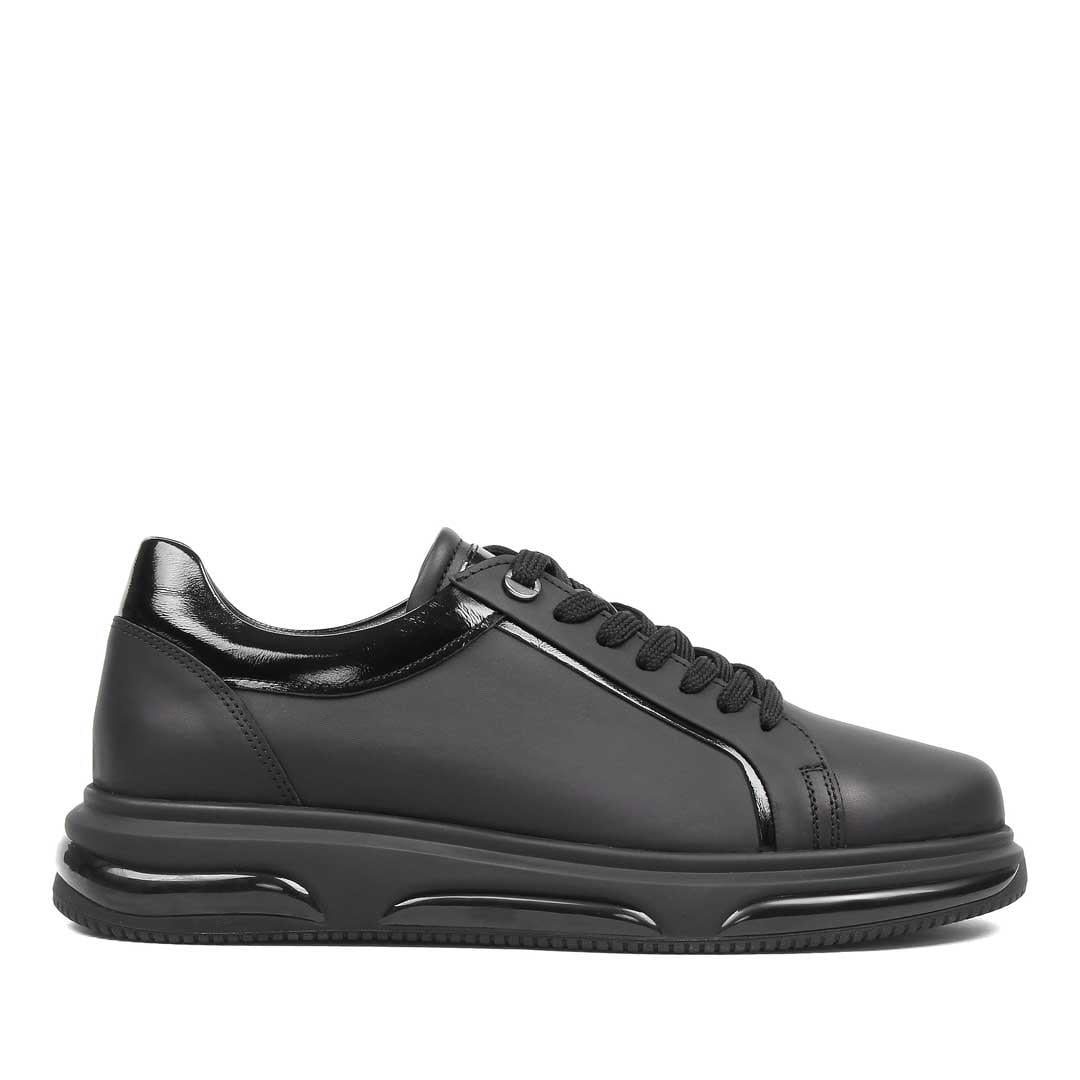 Erkek Siyah Mat Bağcıklı Kalın Tabanlı Deri Sneaker