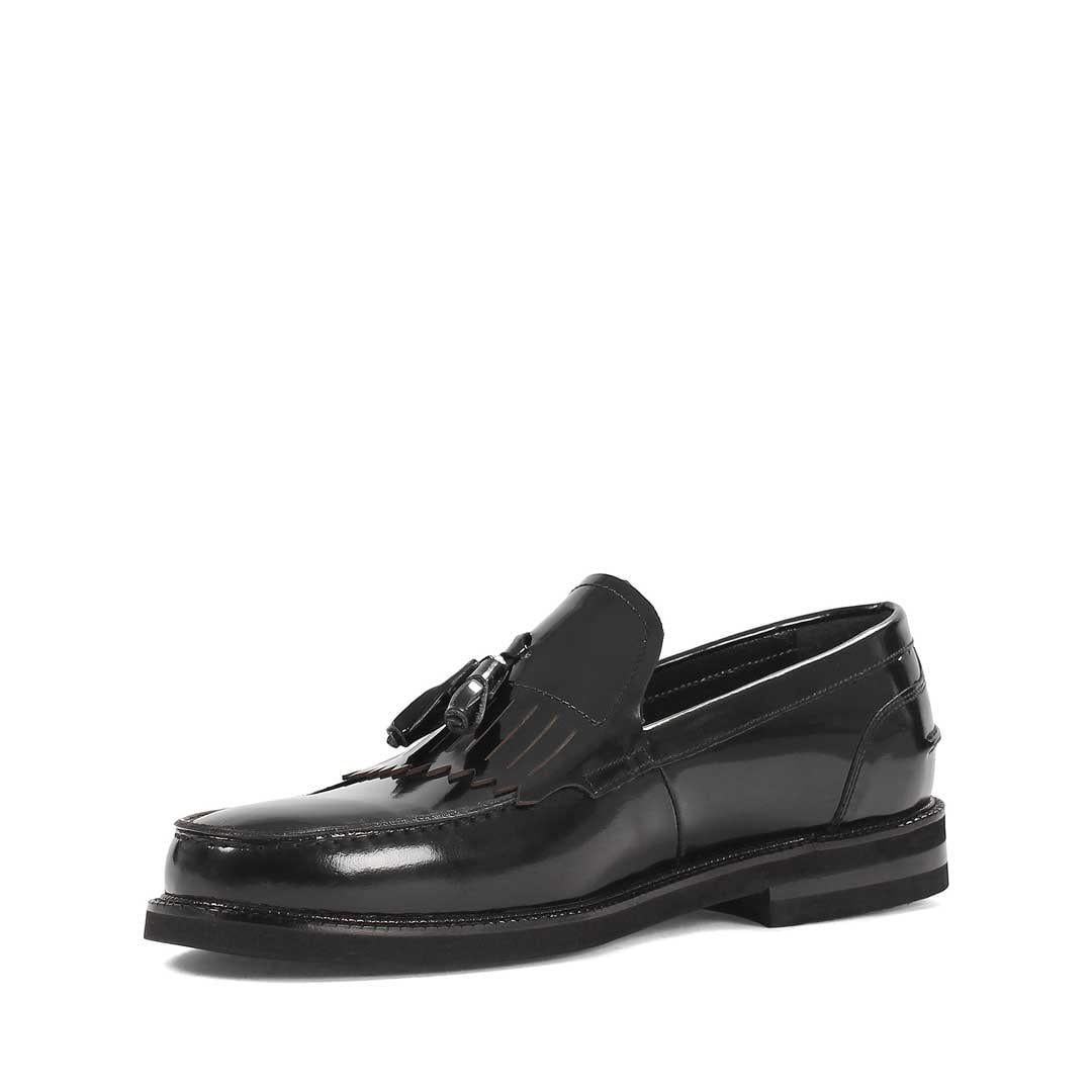 Erkek Siyah Püsküllü Açma Deri Loafer