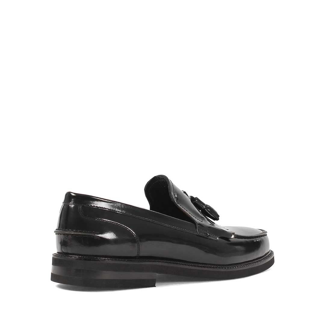 Erkek Siyah Püsküllü Açma Deri Loafer