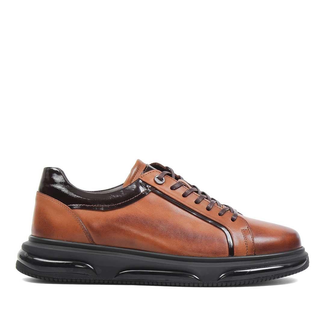 Erkek Taba Bağcıklı Kalın Tabanlı Deri Sneaker