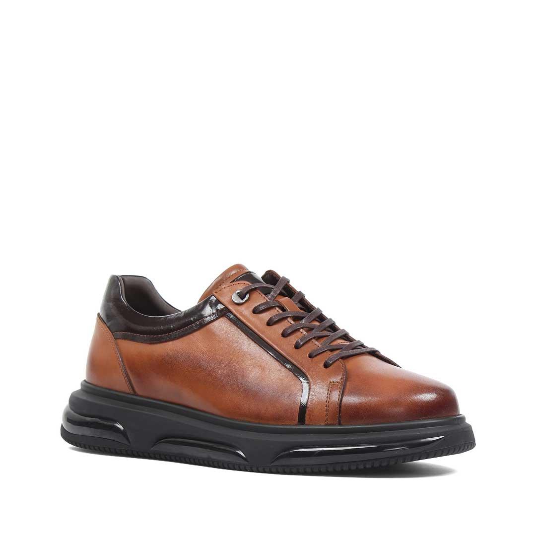 Erkek Taba Bağcıklı Kalın Tabanlı Deri Sneaker