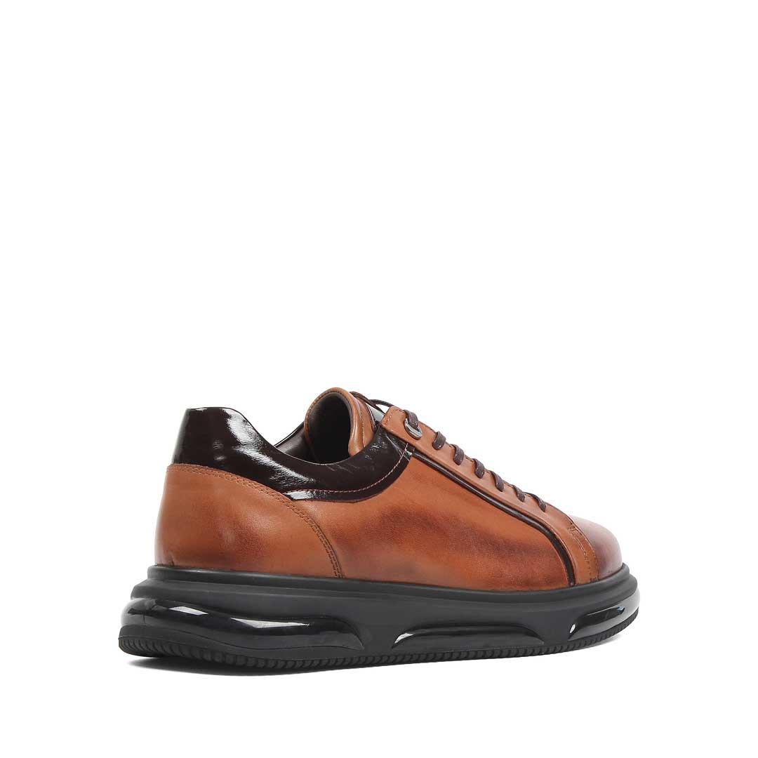 Erkek Taba Bağcıklı Kalın Tabanlı Deri Sneaker