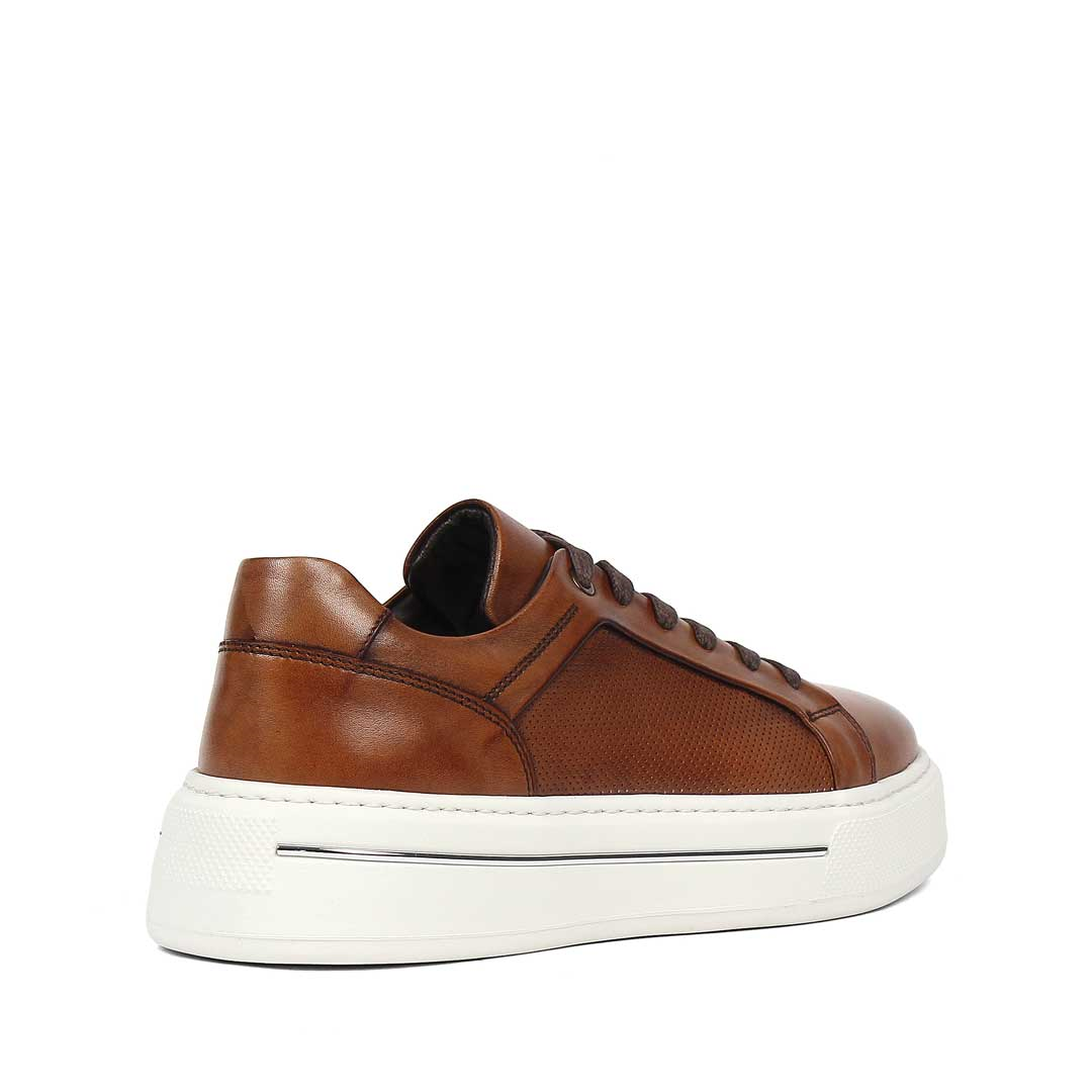 Erkek Taba Baskılı Bağcıklı Kalın Tabanlı Deri Sneaker
