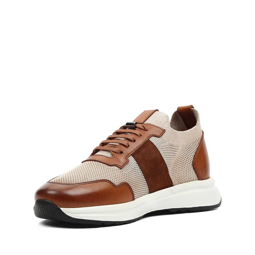 Erkek Taba Bej Bağcıklı Deri Sneaker