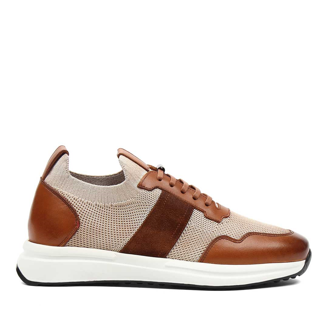 Erkek Taba Bej Bağcıklı Deri Sneaker