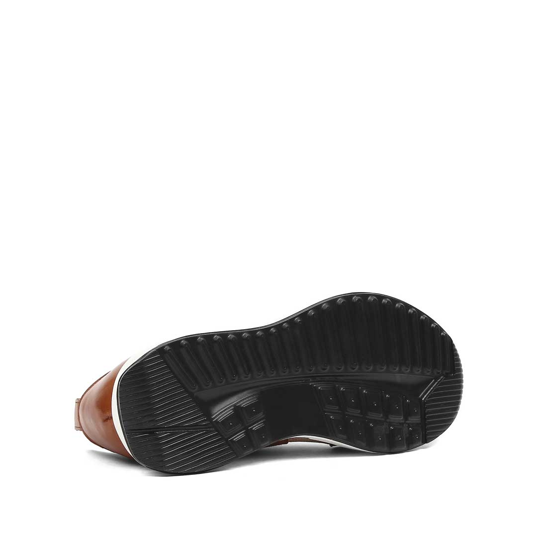 Erkek Taba Bej Bağcıklı Deri Sneaker