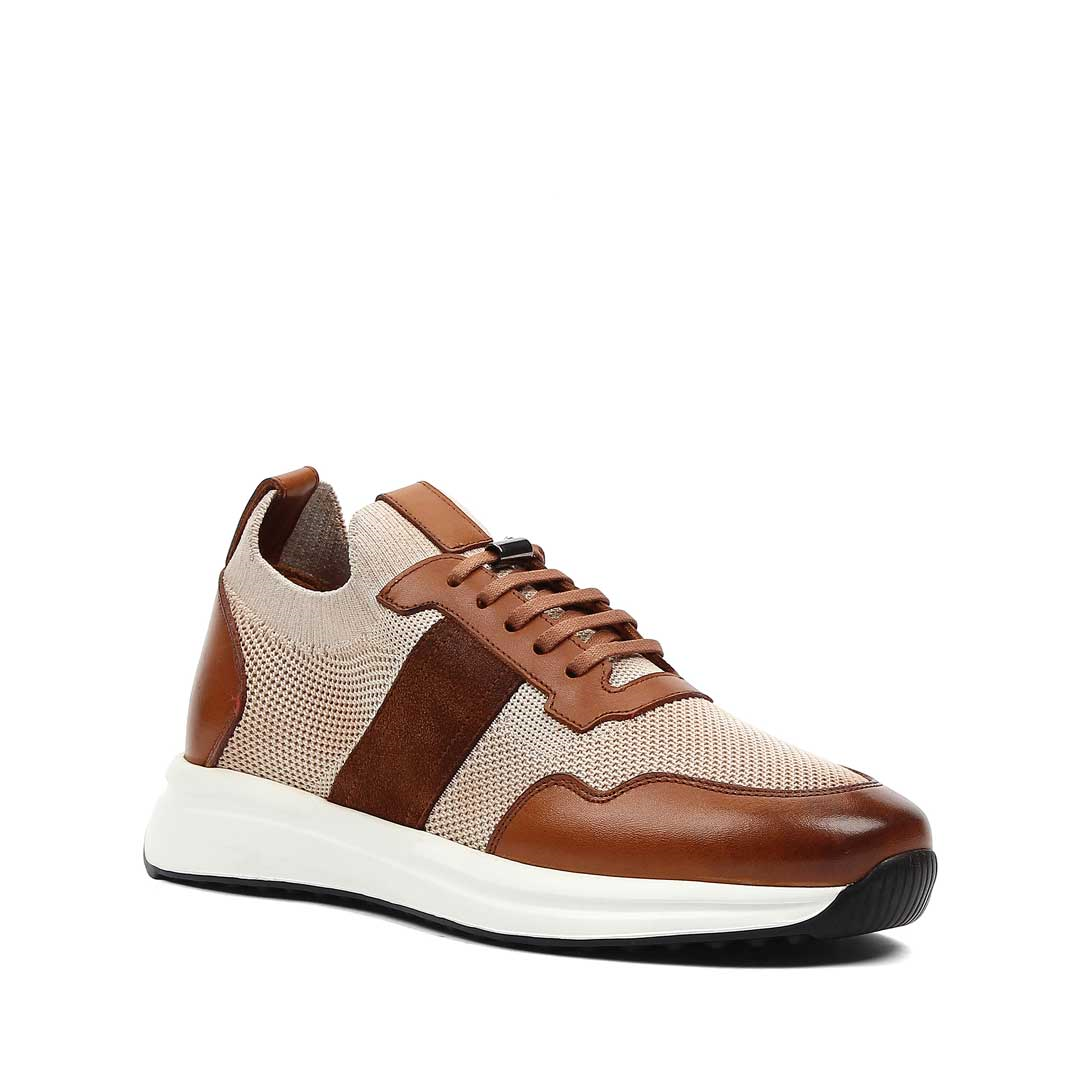 Erkek Taba Bej Bağcıklı Deri Sneaker