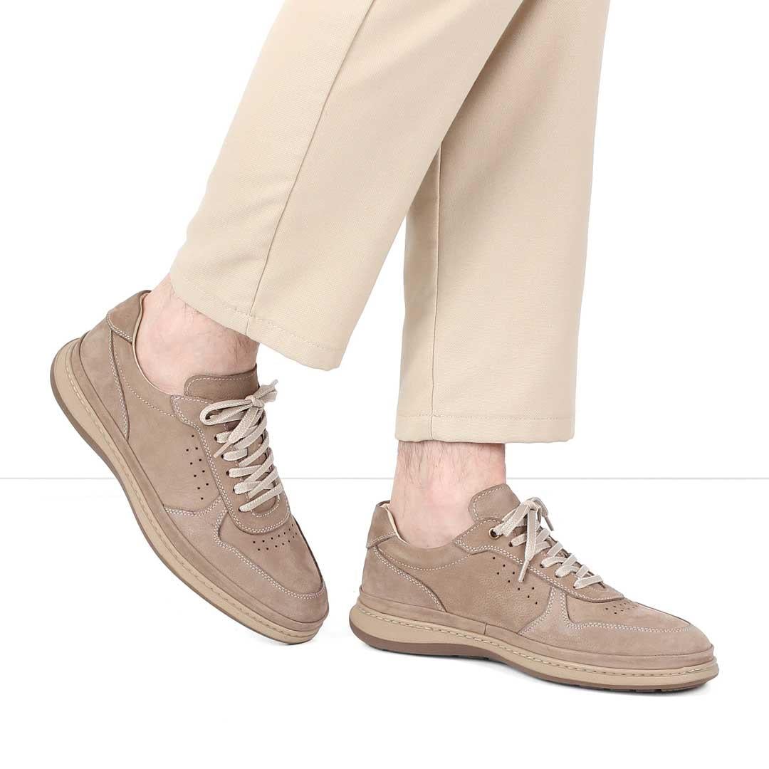 Erkek Vizon Bağcıklı Nubuk Deri Sneaker