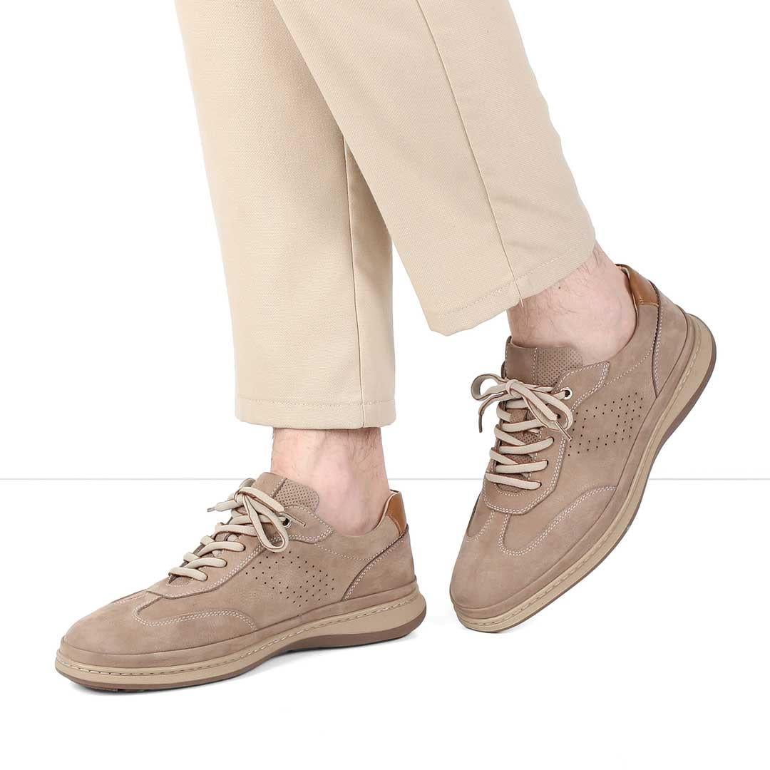 Erkek Vizon Bağcıklı Nubuk Deri Sneaker