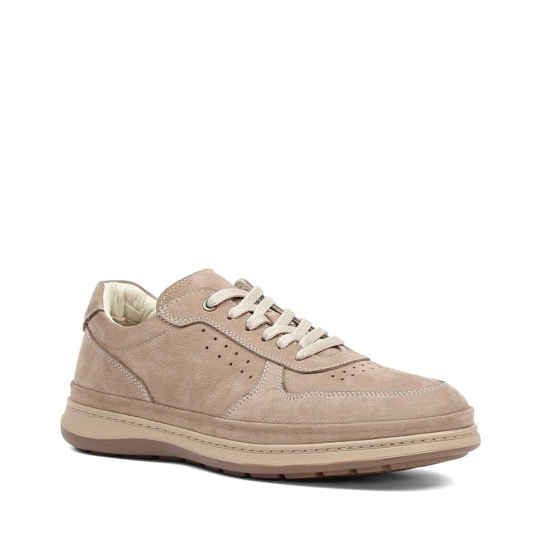 Erkek Vizon Bağcıklı Nubuk Deri Sneaker