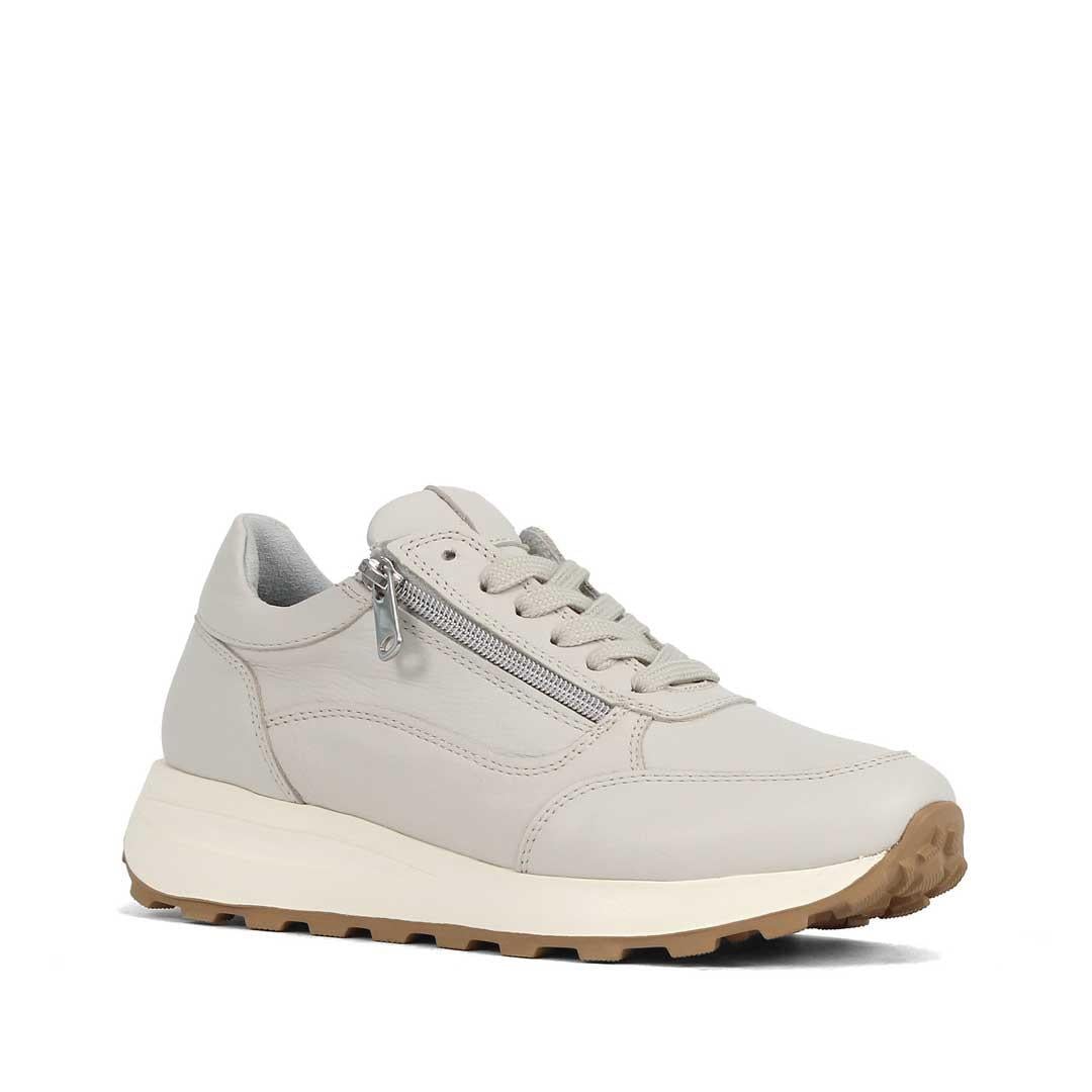Kadın Bej Bağcıklı Fermuarlı Deri Sneaker