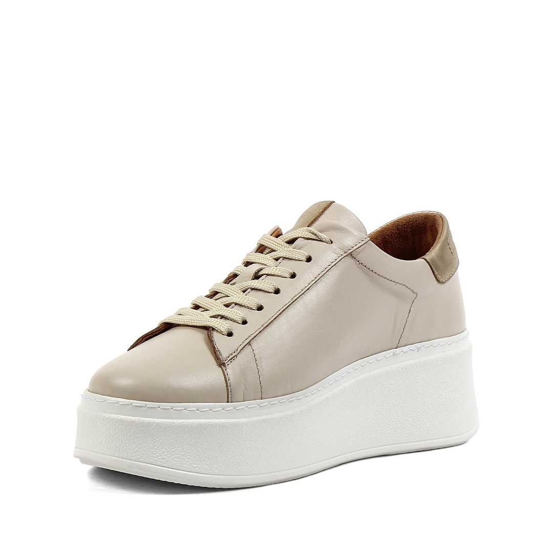 Kadın Bej Bağcıklı Kalın Tabanlı Deri Sneaker