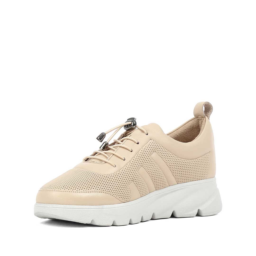 Kadın Bej Bağcıklı Kalın Tabanlı Deri Sneaker