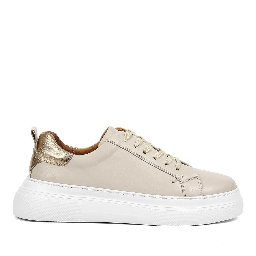 Kadın Bej Bağcıklı Kalın Tabanlı Deri Sneaker