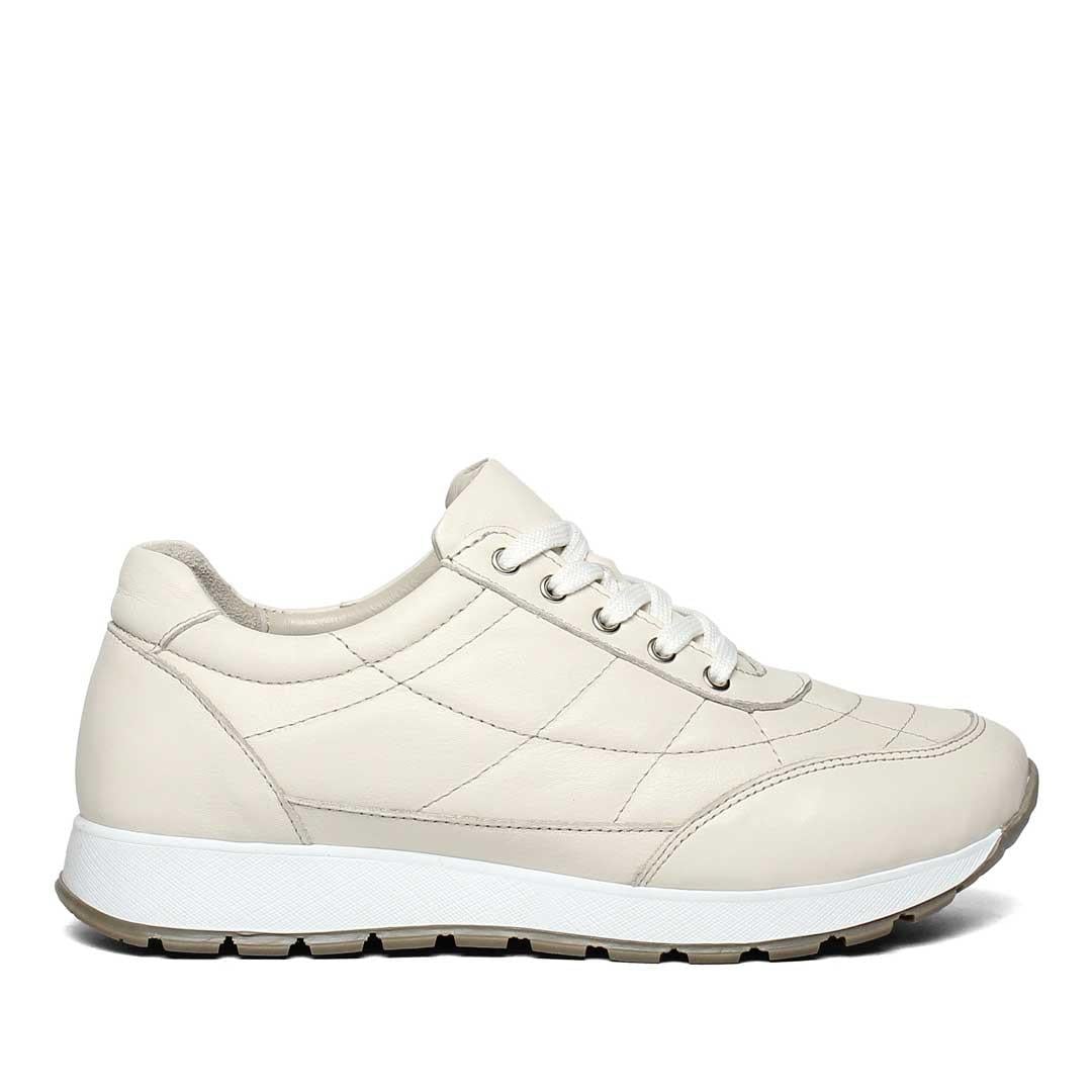 Kadın Bej Bağcıklı Kalın Tabanlı Deri Sneaker
