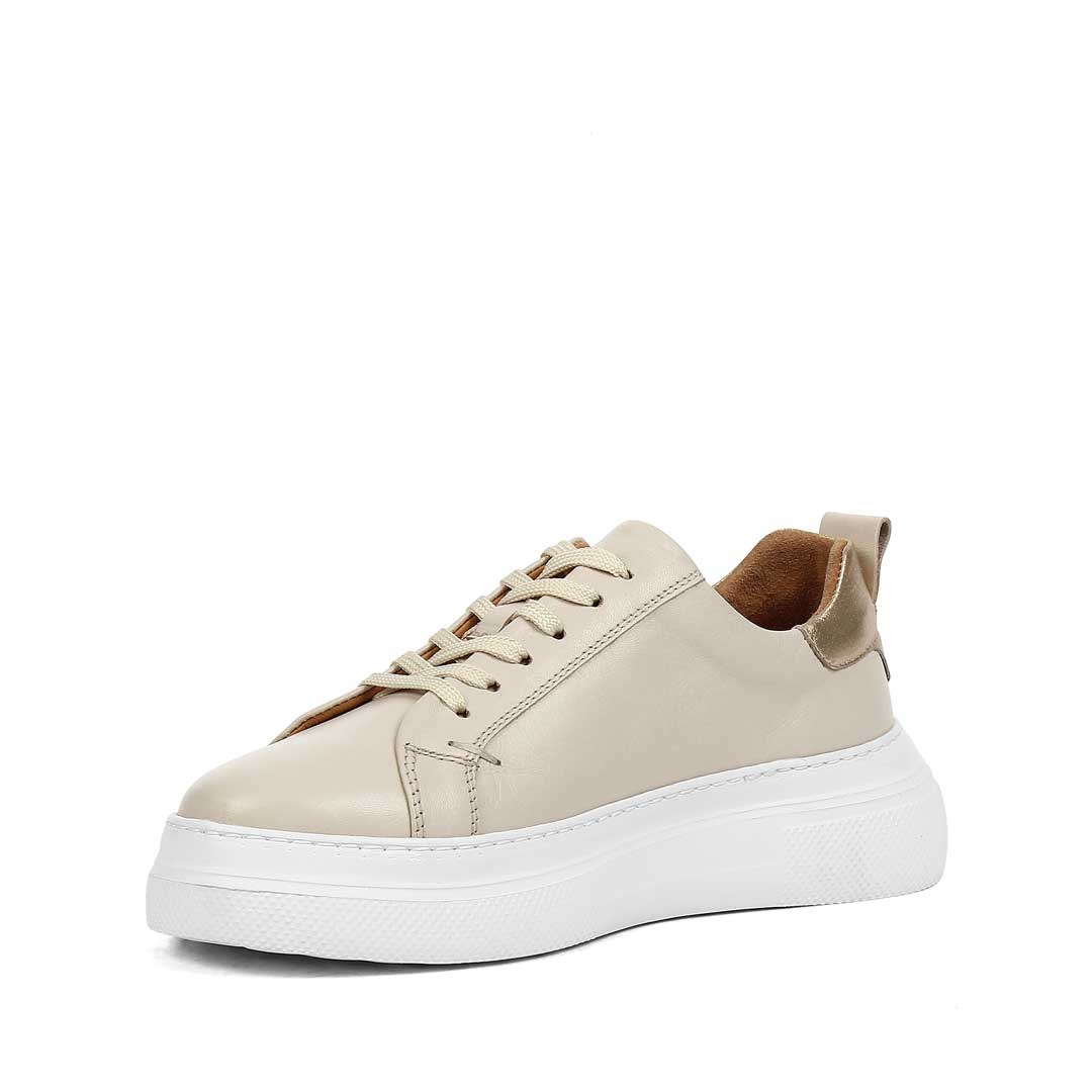 Kadın Bej Bağcıklı Kalın Tabanlı Deri Sneaker