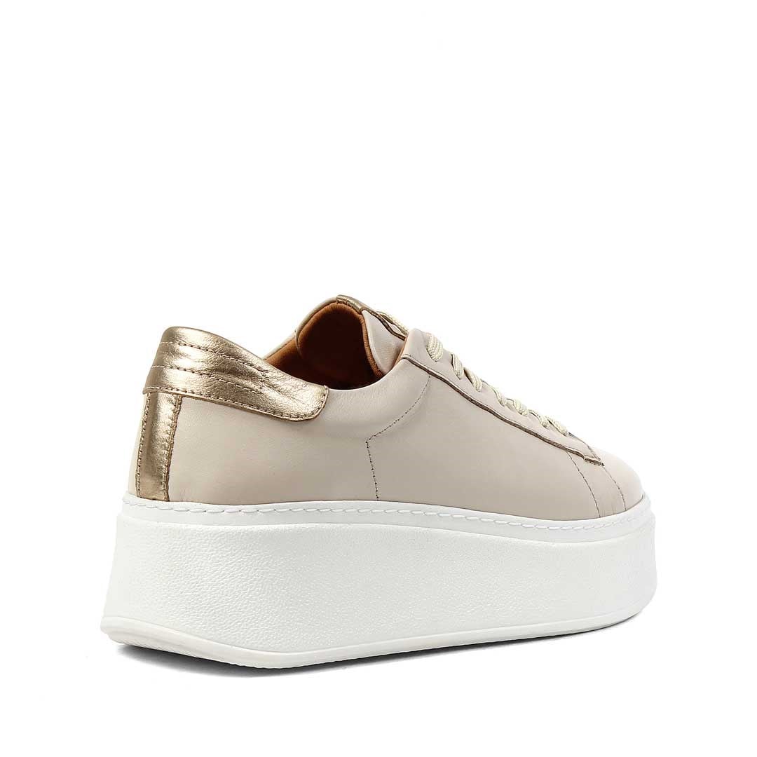 Kadın Bej Bağcıklı Kalın Tabanlı Deri Sneaker