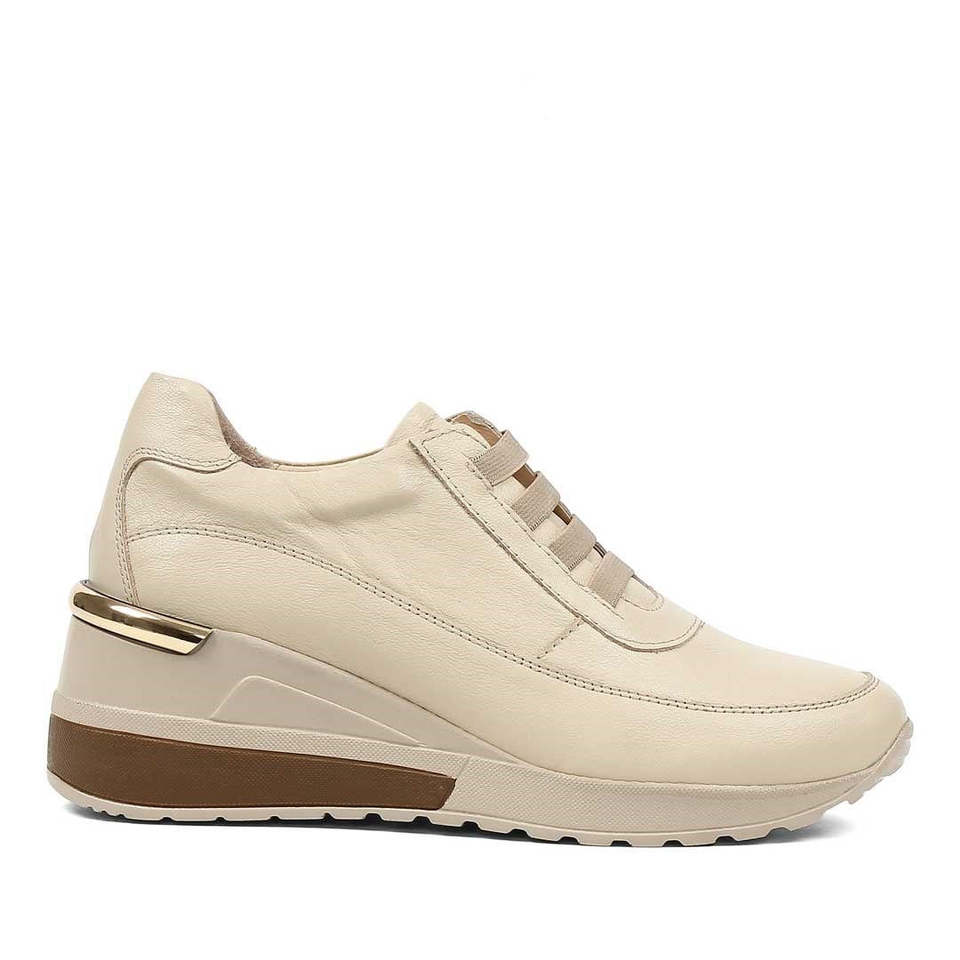 Kadın Bej Dolgu Topuklu Deri Sneaker