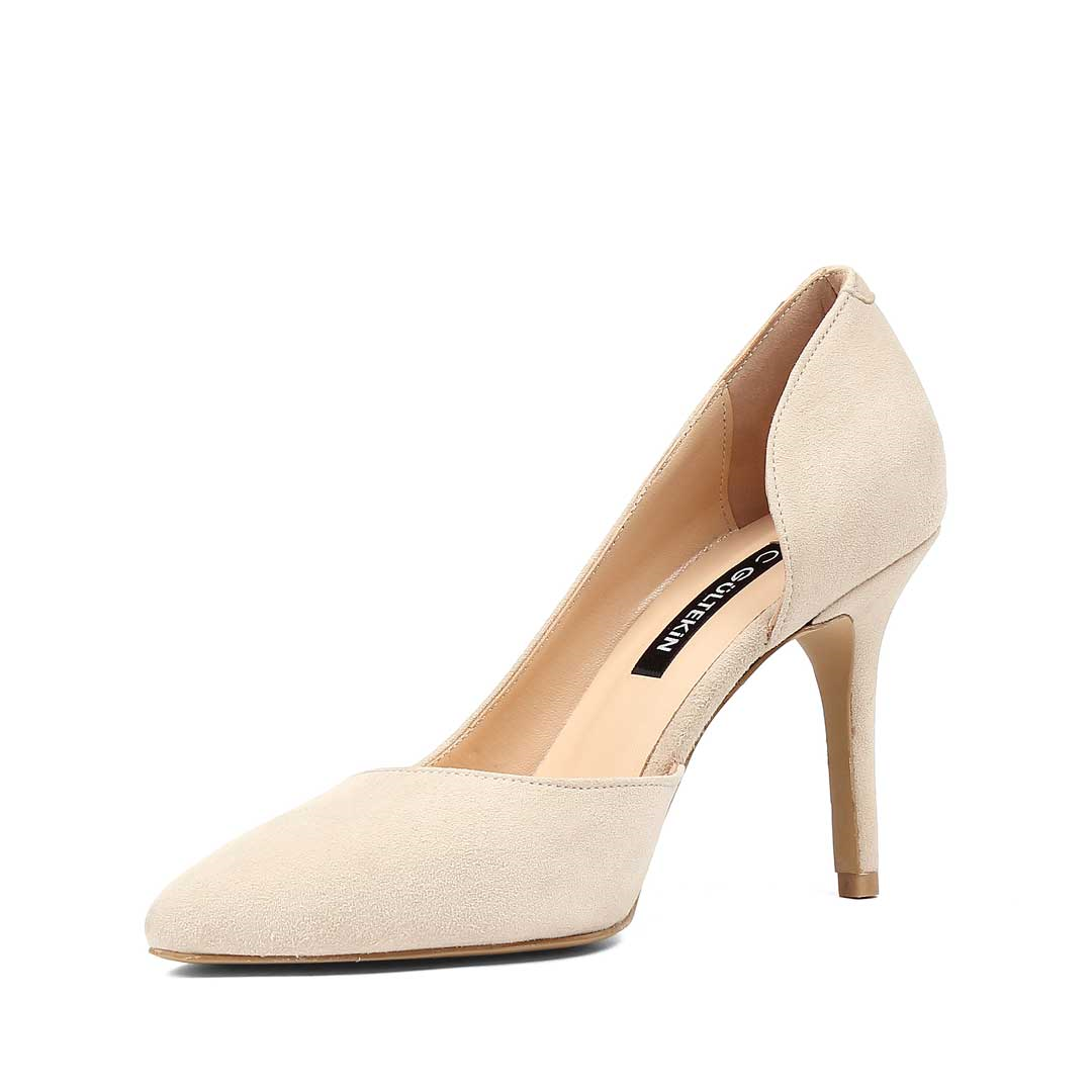 Kadın Bej İnce Topuklu Süet Deri Stiletto