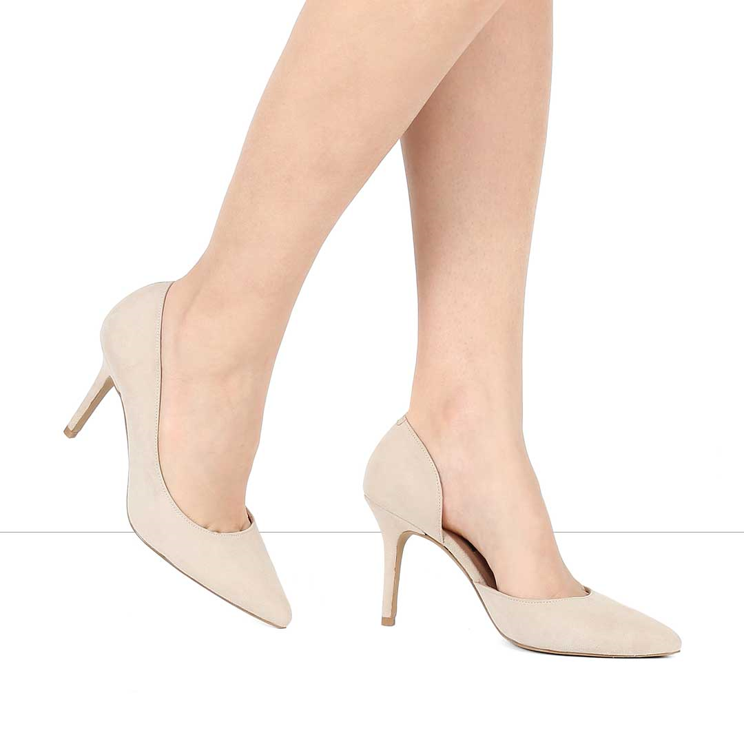 Kadın Bej İnce Topuklu Süet Deri Stiletto
