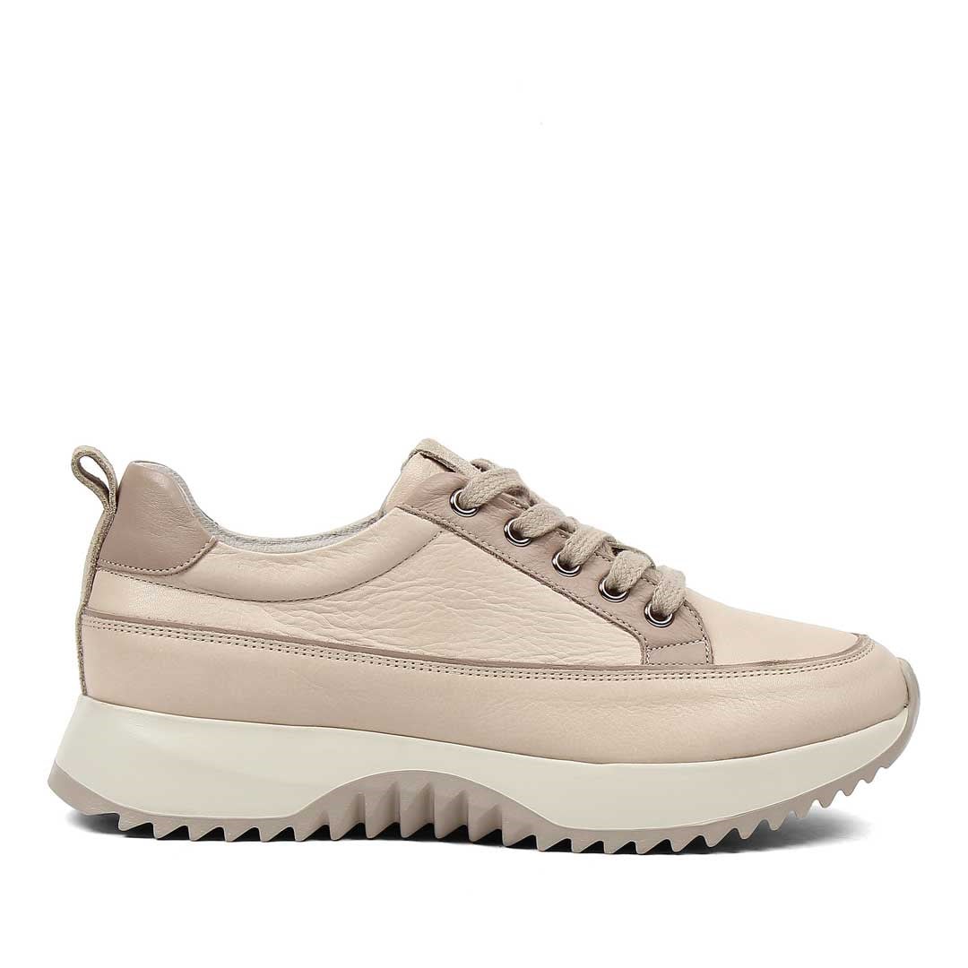 Kadın Bej Kalın Tabanlı Deri Sneaker