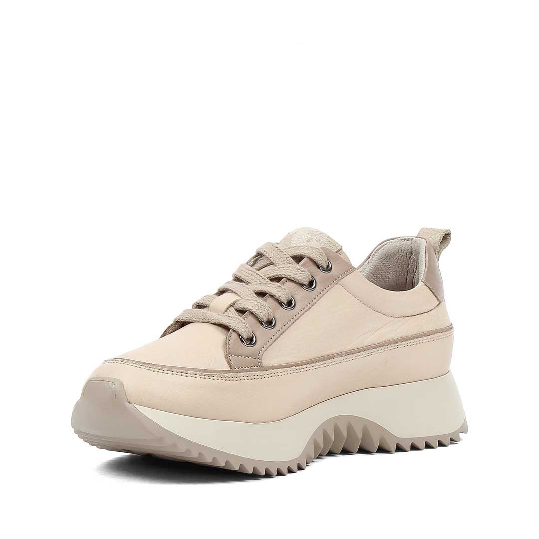 Kadın Bej Kalın Tabanlı Deri Sneaker