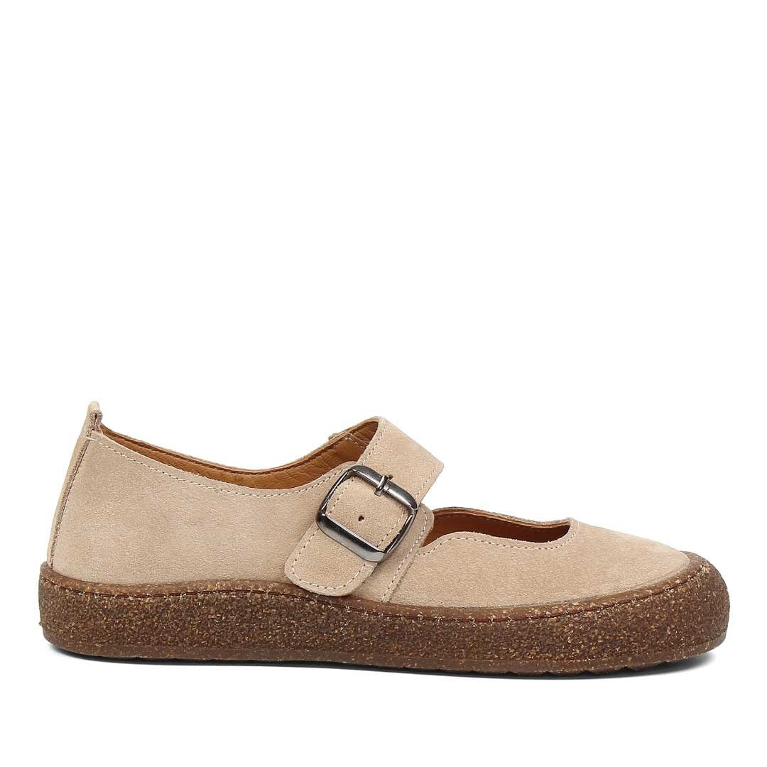 Kadın Bej Kalın Tabanlı Süet Deri Ayakkabı