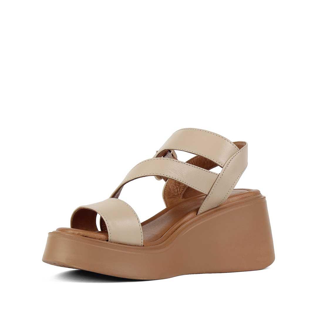 Kadın Bej Platform Topuklu Deri Sandalet