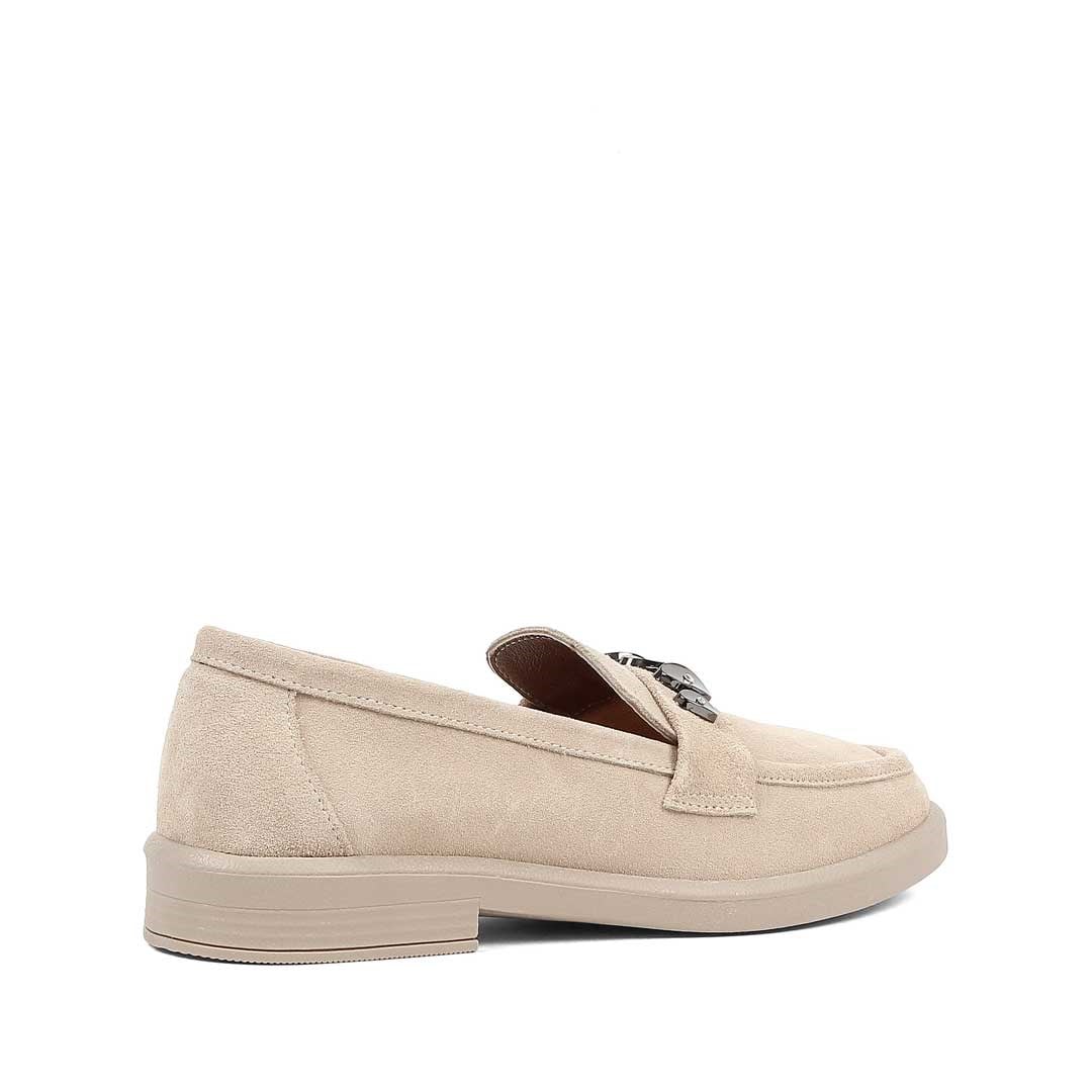 Kadın Bej Süet Tokalı Deri Loafer