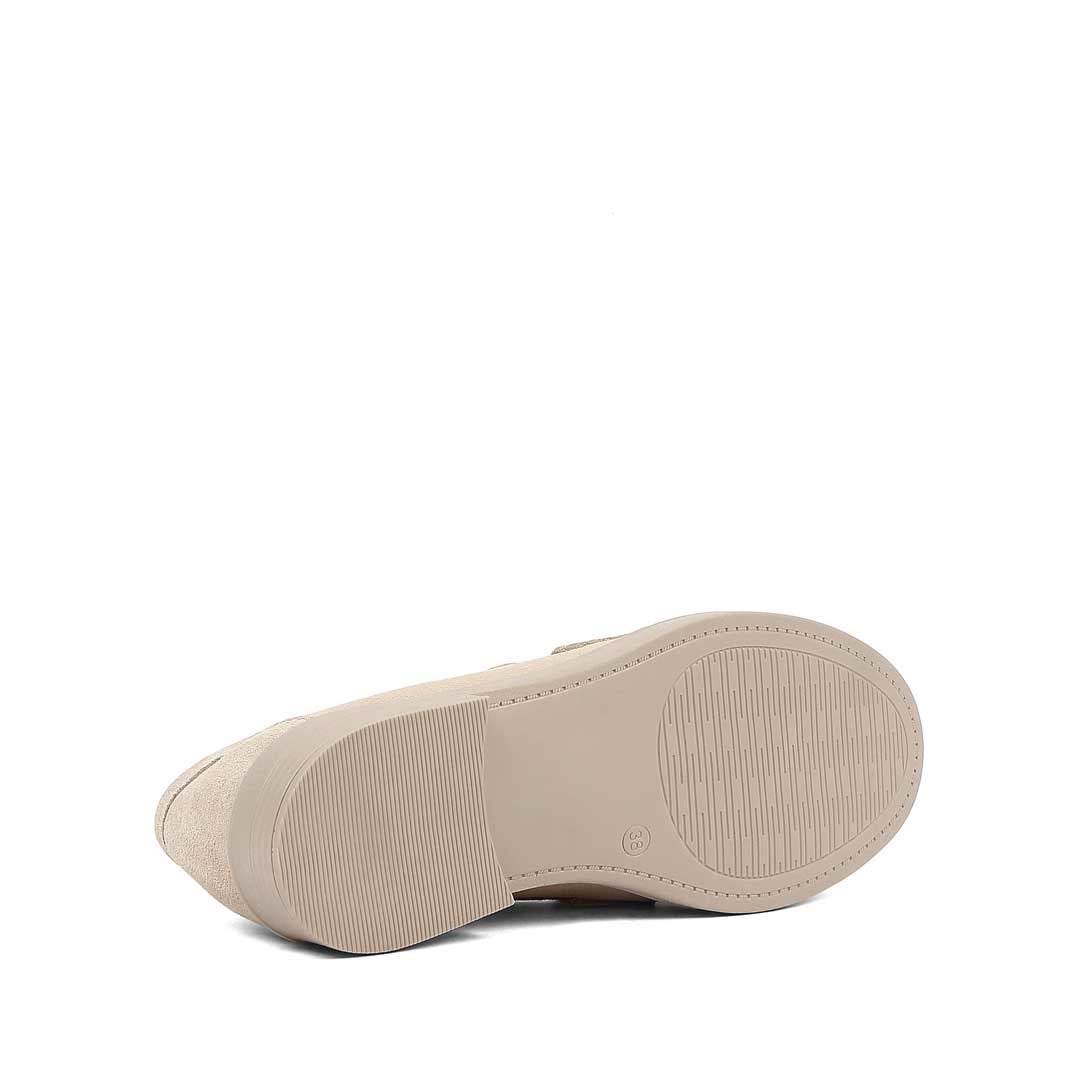Kadın Bej Süet Tokalı Deri Loafer