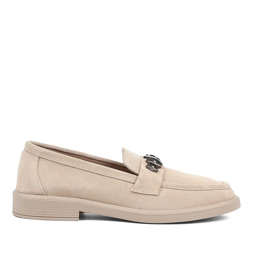 Kadın Bej Süet Tokalı Deri Loafer