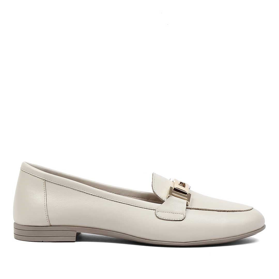 Kadın Bej Tokalı Deri Loafer