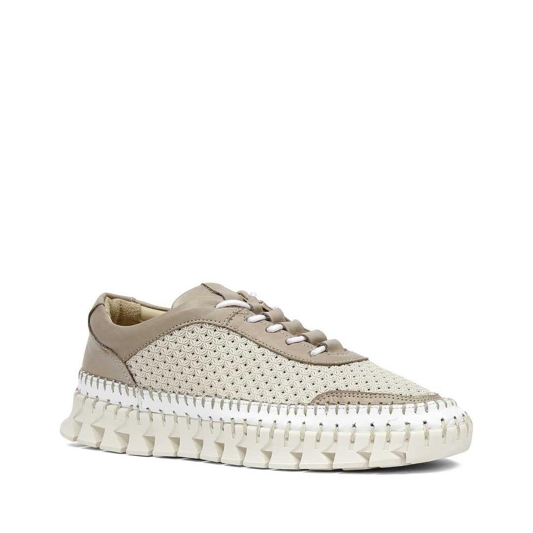 Kadın Bej Vizon Bağcıklı Kalın Tabanlı Deri Sneaker