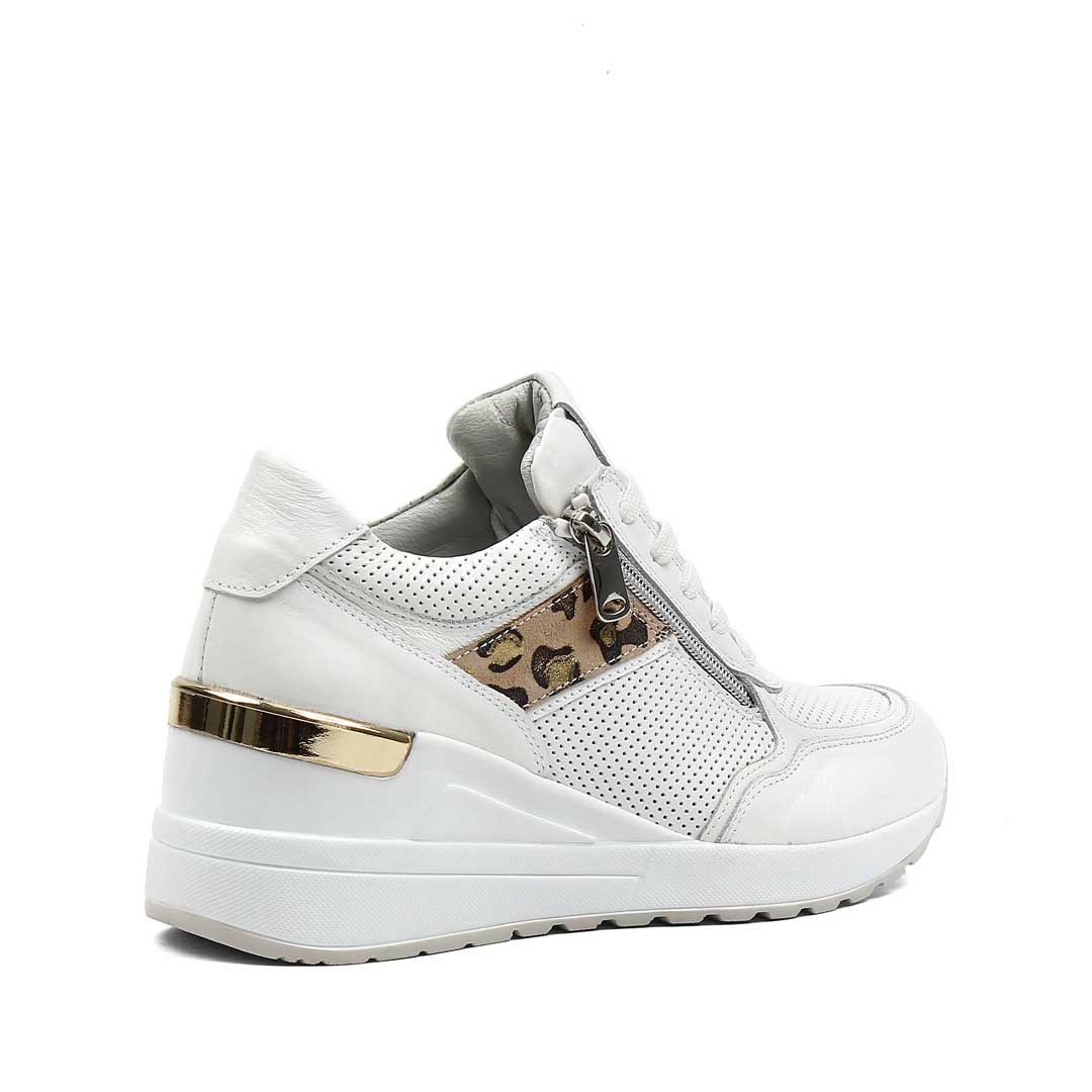 Kadın Beyaz Bağcıklı Dolgu Topuklu Deri Sneaker