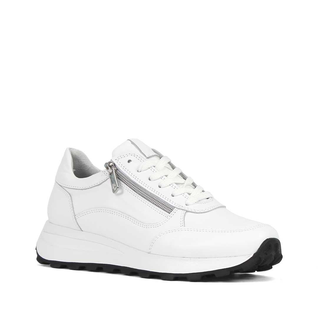 Kadın Beyaz Bağcıklı Fermuarlı Deri Sneaker
