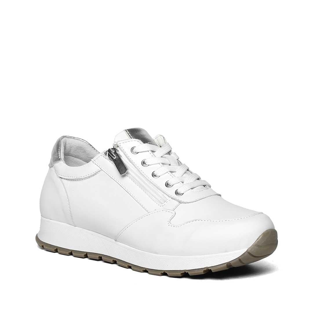 Kadın Beyaz Bağcıklı Fermuarlı Deri Sneaker