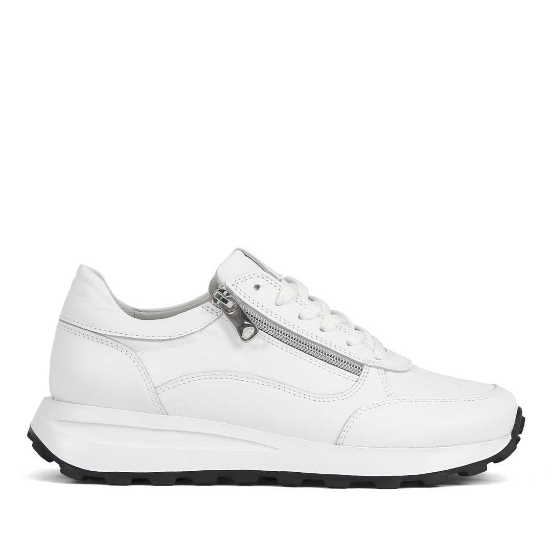 Kadın Beyaz Bağcıklı Fermuarlı Deri Sneaker