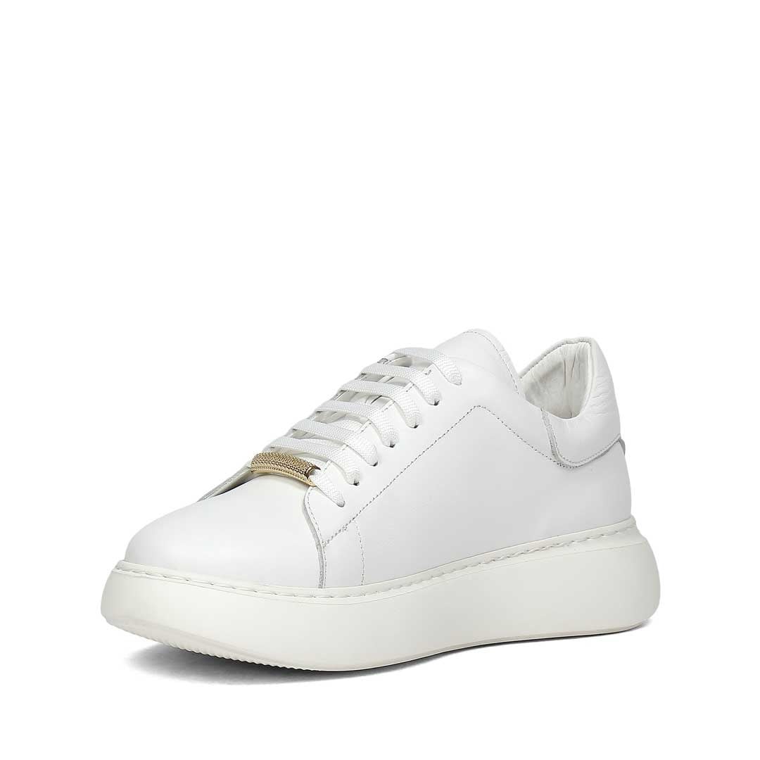 Kadın Beyaz Bağcıklı Kalın Tabanlı Deri Sneaker