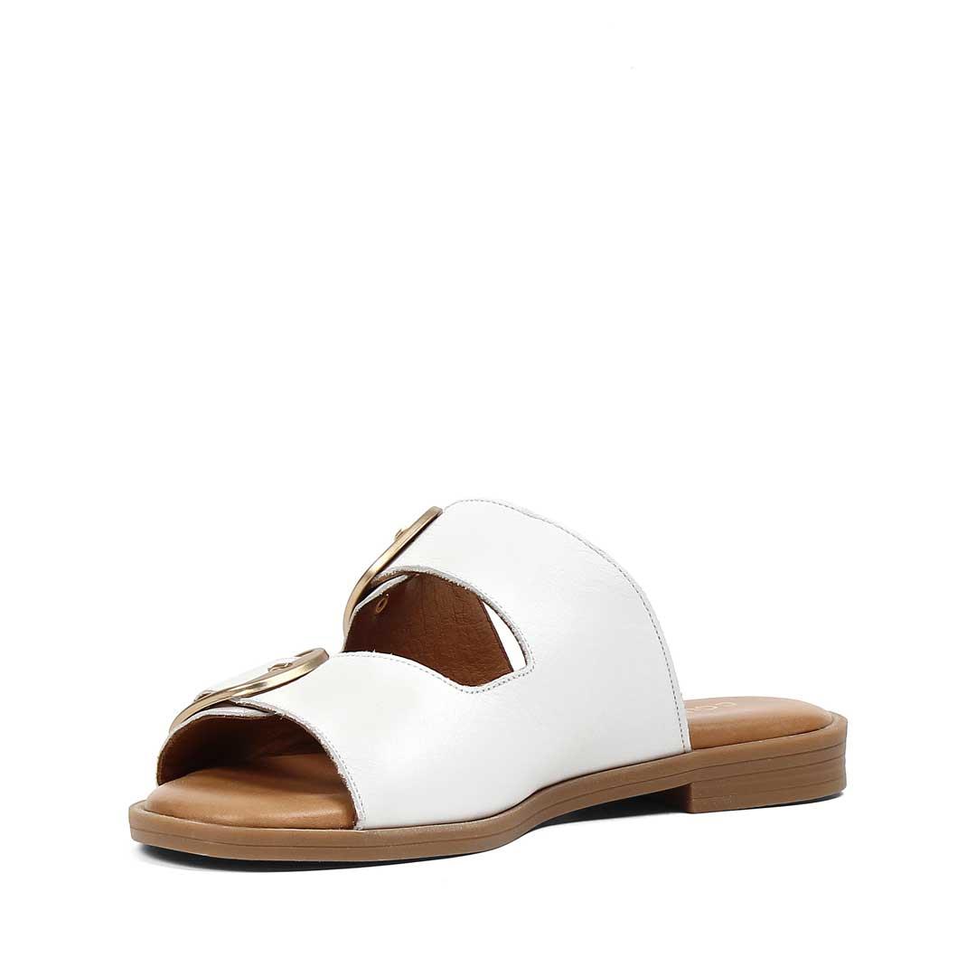 Kadın Beyaz Çift Tokalı Deri Terlik