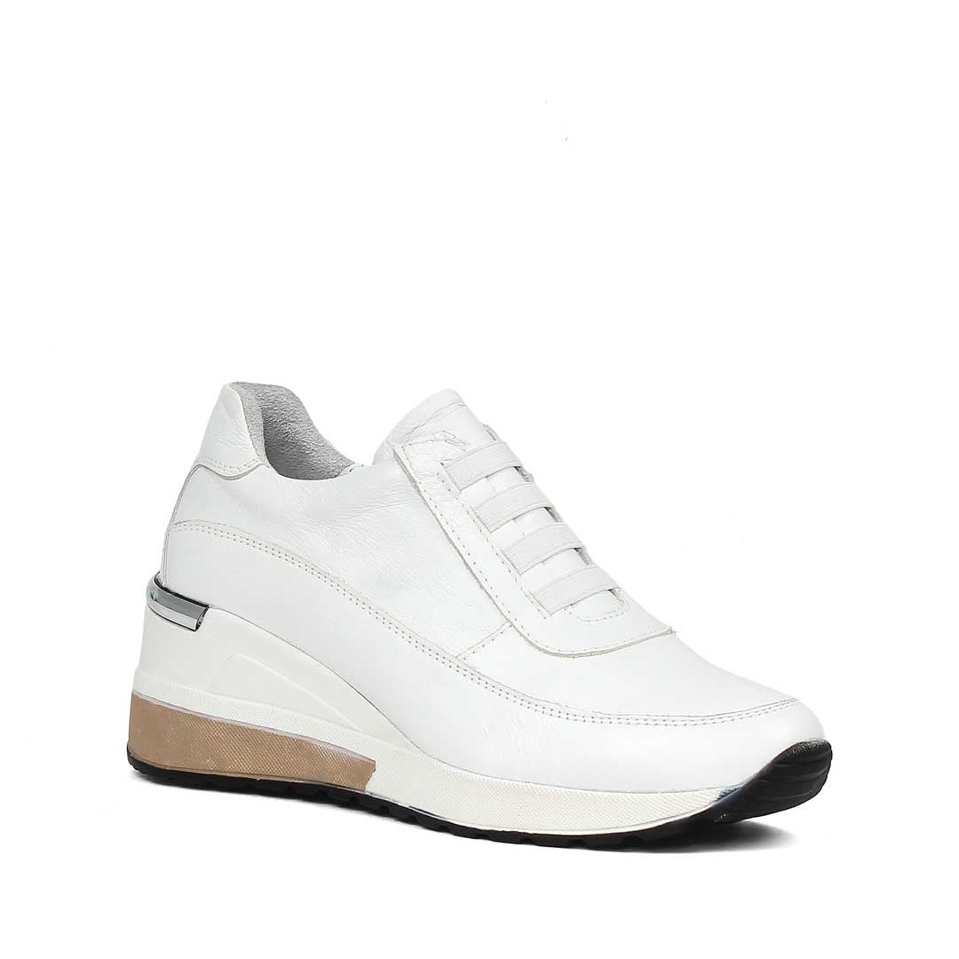 Kadın Beyaz Dolgu Topuklu Deri Sneaker
