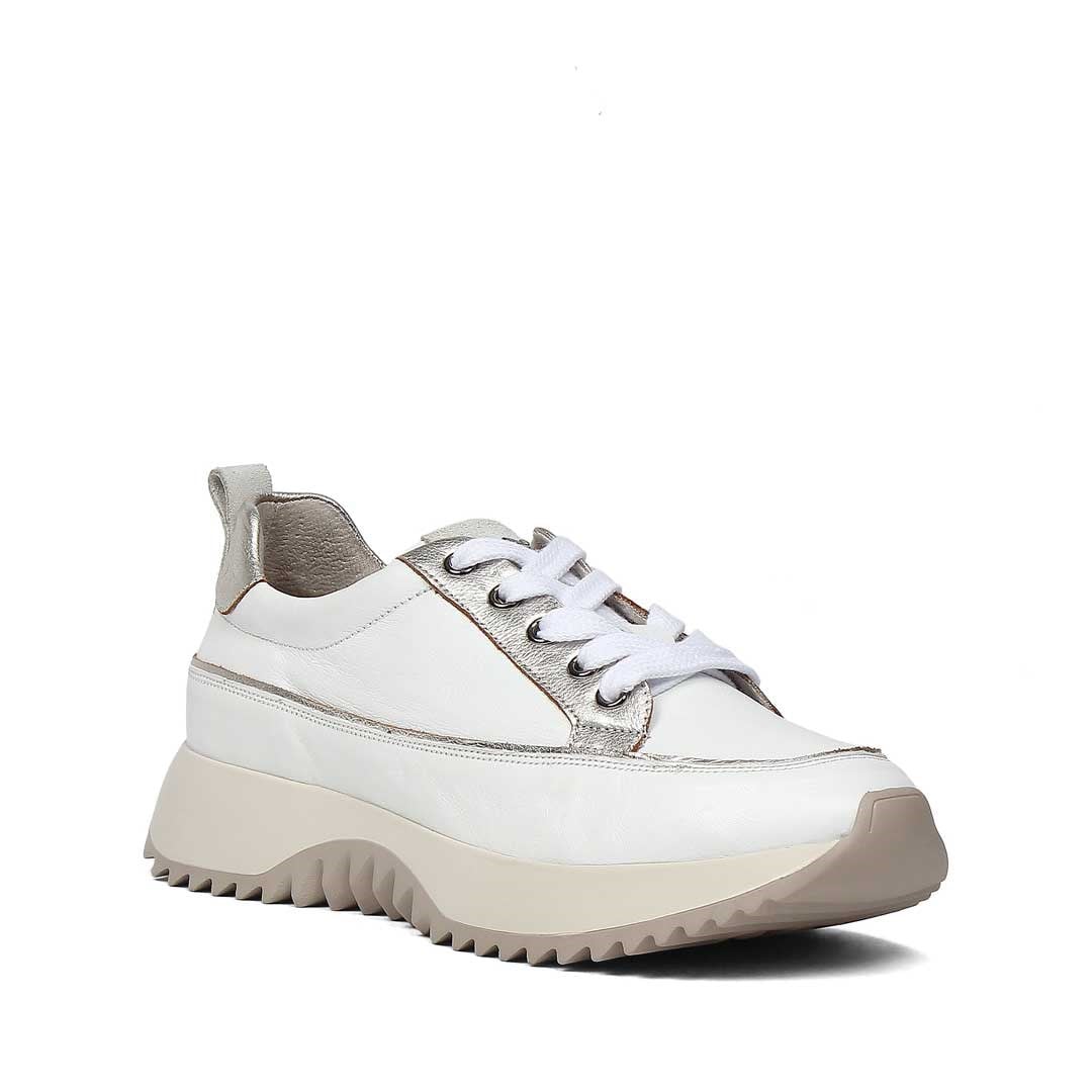 Kadın Beyaz Gümüş Kalın Tabanlı Deri Sneaker