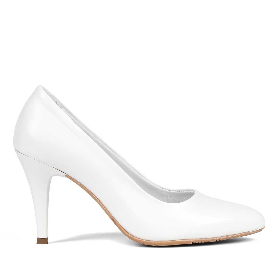 Kadın Beyaz İnce Topuklu Deri Stiletto