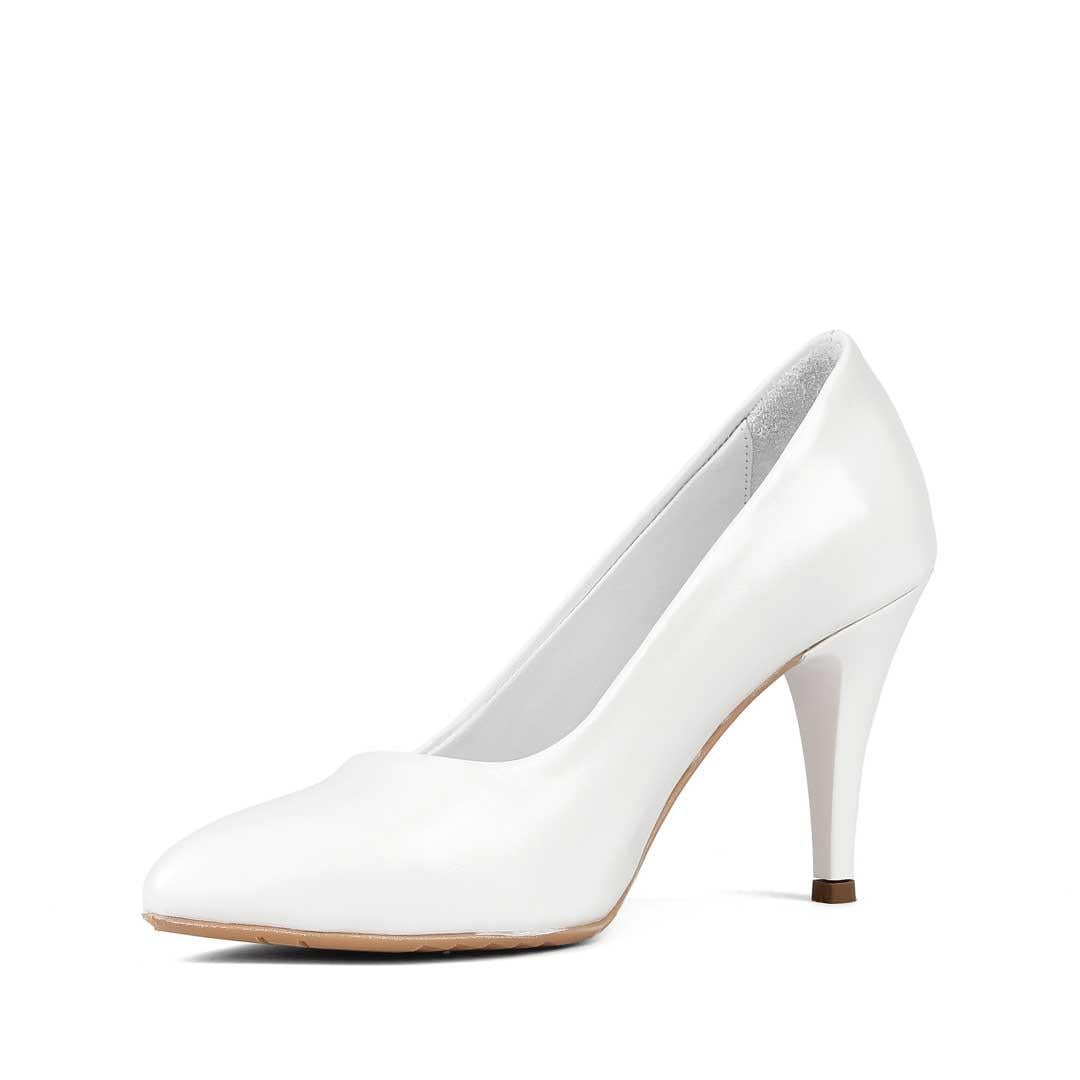 Kadın Beyaz İnce Topuklu Deri Stiletto