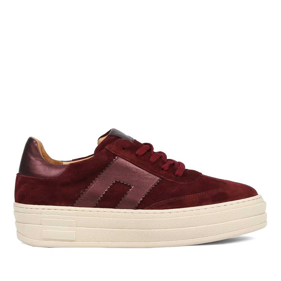 Kadın Bordo Bağcıklı Kalın Tabanlı Süet Deri Sneaker