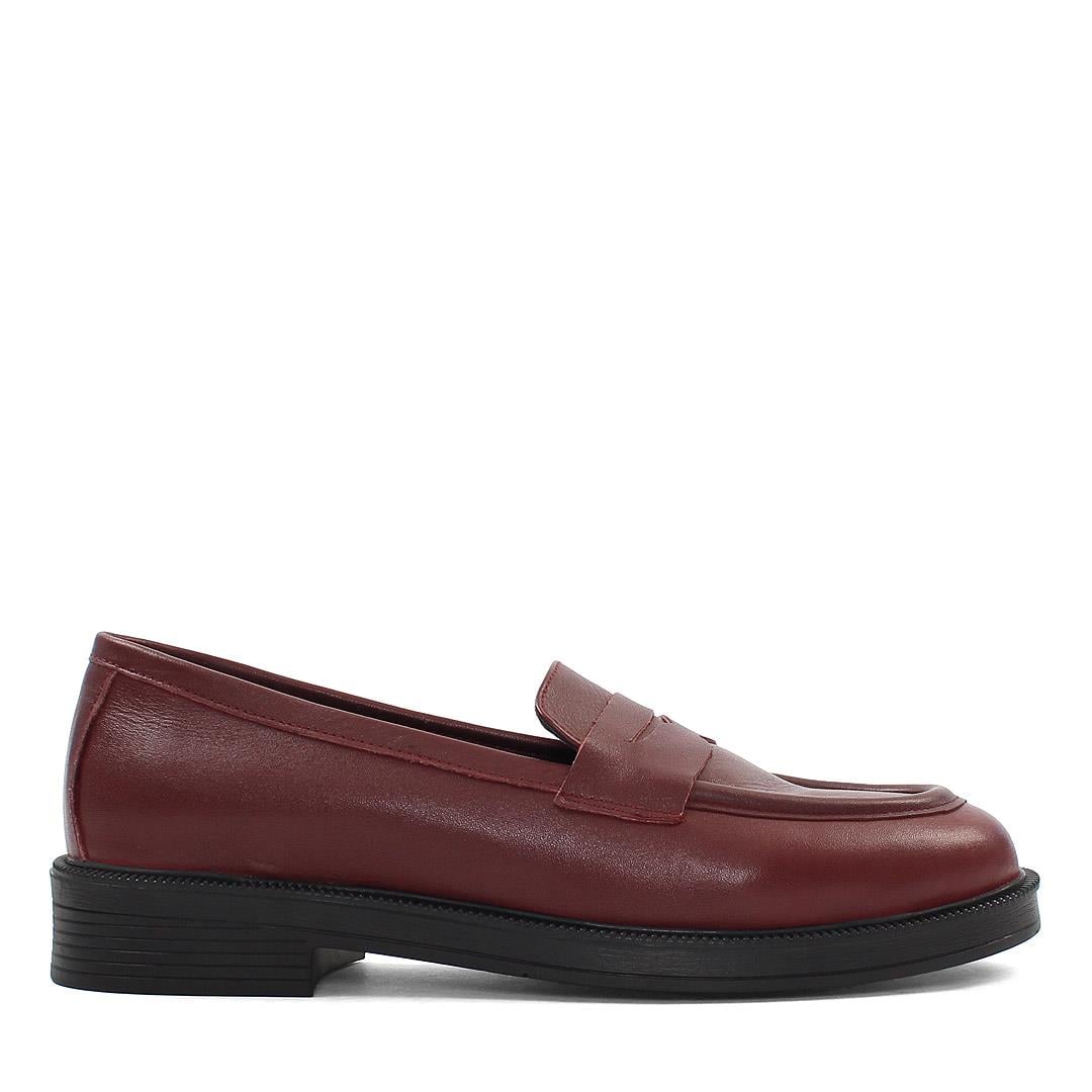 Kadın Bordo Deri Loafer