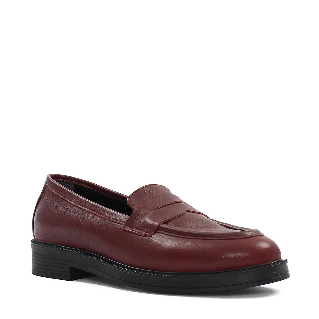 Kadın Bordo Deri Loafer