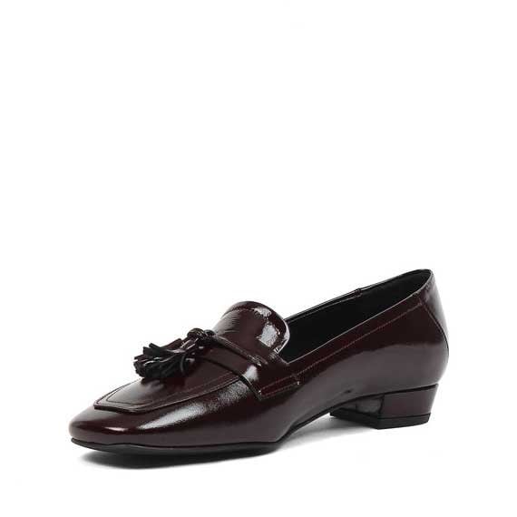 Kadın Bordo Kırışık Rugan Deri Loafer