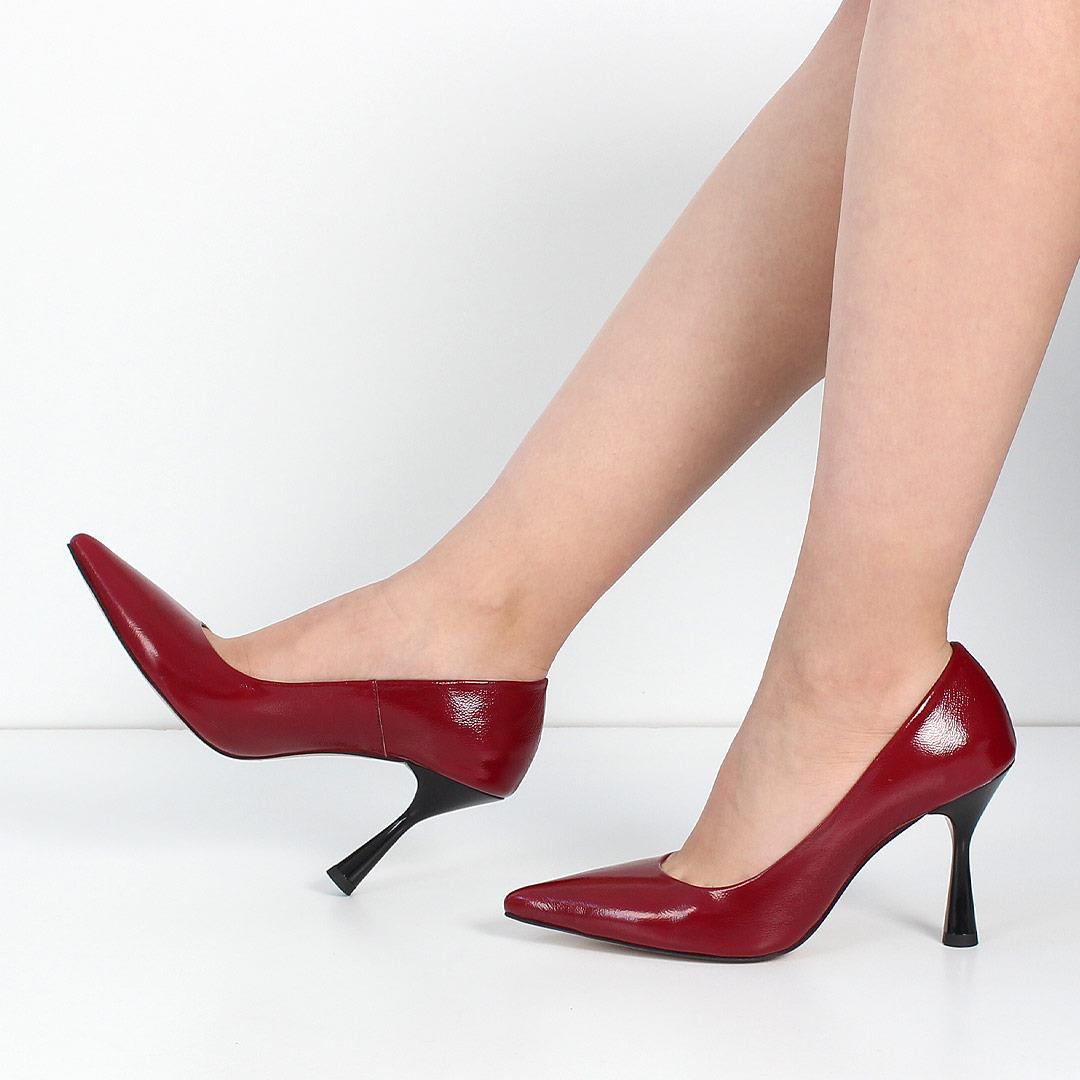 Kadın Bordo Yüksek İnce Topuklu Rugan Deri Stiletto