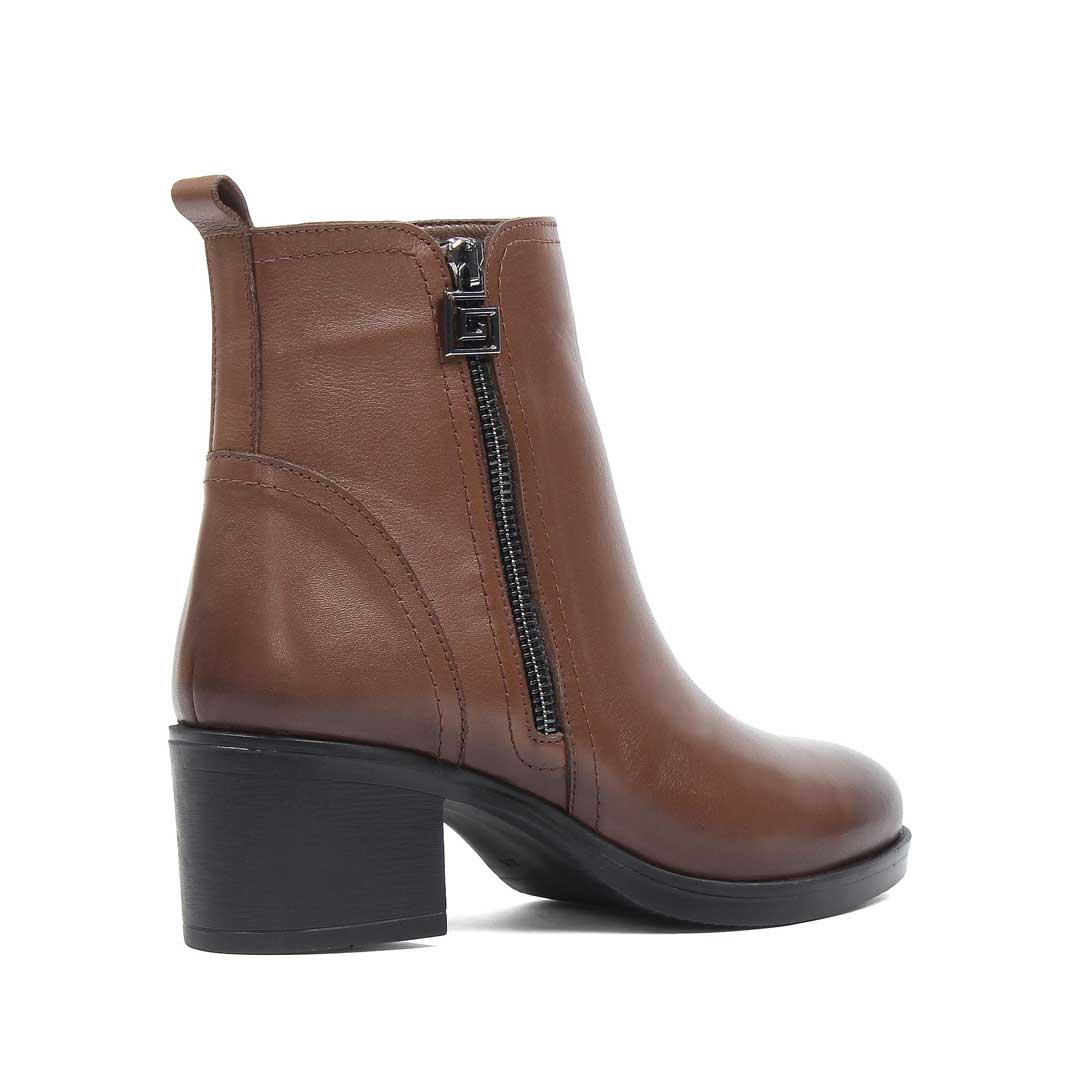 Kadın Ceviz Çift Fermuarlı Deri Bot