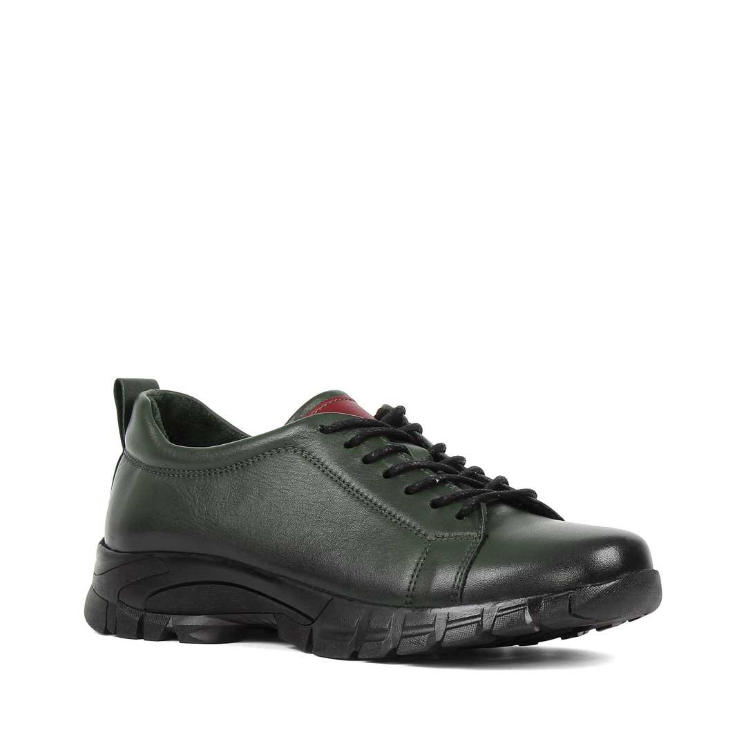 Kadın Haki Bağcıklı Kalın Tabanlı Deri Ayakkabı